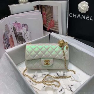 Chanel AS1787 Chanel Mini Flap Bag Lambskin Silver White