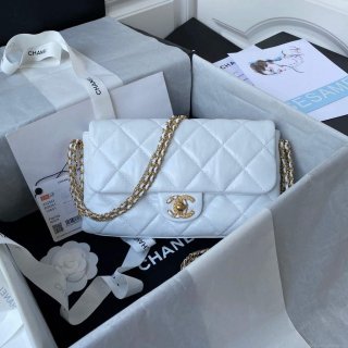 Chanel AS2563 Flap Bag Lambskin Gold White