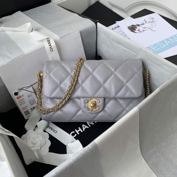 Chanel AS2563 Flap Bag Lambskin Gold Gray