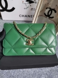 Chanel A80982 Lambskin Wallet On Chain With Gold Green