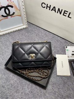 Chanel A80982 Lambskin Wallet On Chain With Gold Metal Black