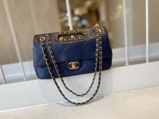 Chanel AS1466 Chanel Navy Blue small flap Bag Lambskin B02345