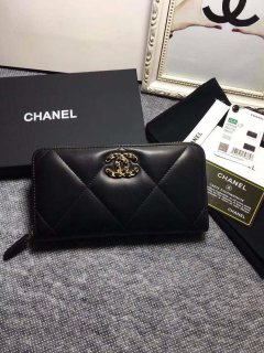 Chanel AP0956 Chanel 19 Long Zipped Wallet Lambskin Black