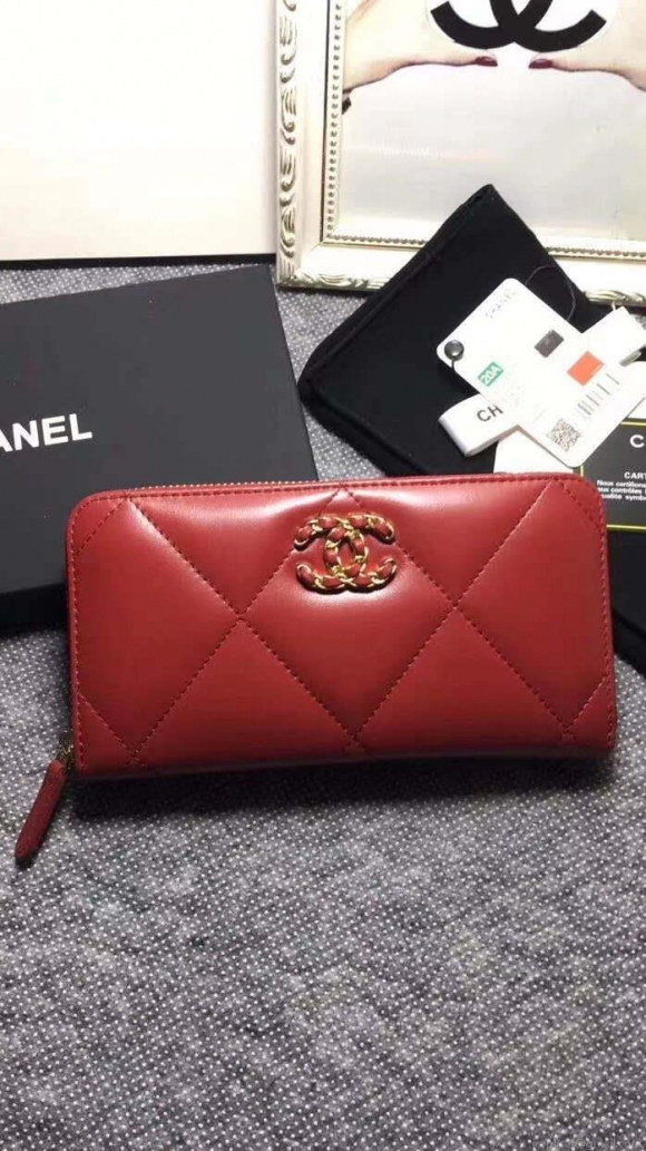 Chanel AP0956 Chanel 19 Long zipped Wallet Lambskin Wine Red