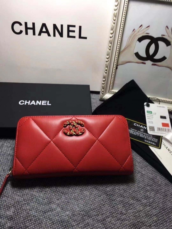 Chanel AP0956 Chanel 19 Long Zipped Wallet Lambskin red