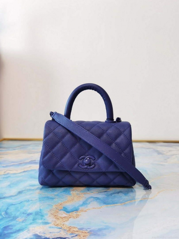 Chanel AS2215 Mini Flap Bag with Top Handle Bag Grained Calfskin Purple