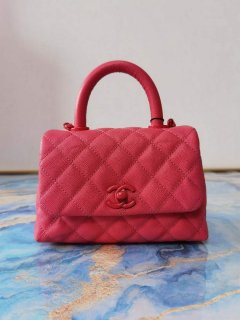 Chanel AS2215 Mini Flap Bag with Top Handle Bag Grained Calfskin Roe Red