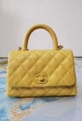 Chanel AS2215 Mini Flap Bag with Top Handle Bag Grained Calfskin Yellow