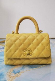 Chanel AS2215 Mini Flap Bag with Top Handle Bag Grained Calfskin Yellow