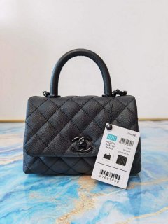 Chanel AS2215 Mini Flap Bag with Top Handle Bag Grained Calfskin Black