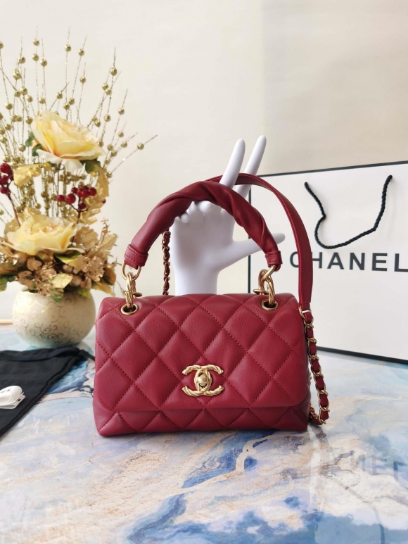 Chanel AS2044 Mini Flap Lambskin Leather Bag With top handle Red