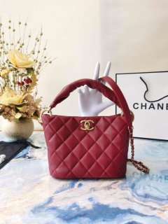 Chanel as2989 Chain lambskin bag with top handle red