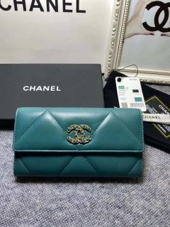 Chanel AP0955 Chanel 19 Long Flap Wallet Lambskin Navy Blue