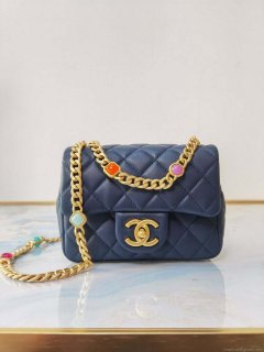 Chanel AS2379 Flap Bag Lambskin Navy Blue