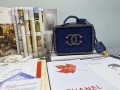 Chanel AS1785 CC Filigree Vanity Case Bag Grained Calfskin Navy Blue