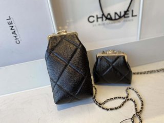 Chanel AS1558 Glasses case Shiny Aged Lambskin Black