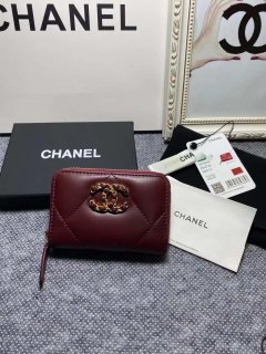 Chanel 19 Zipped coin Purse AP0949 Lambskin Wine Red