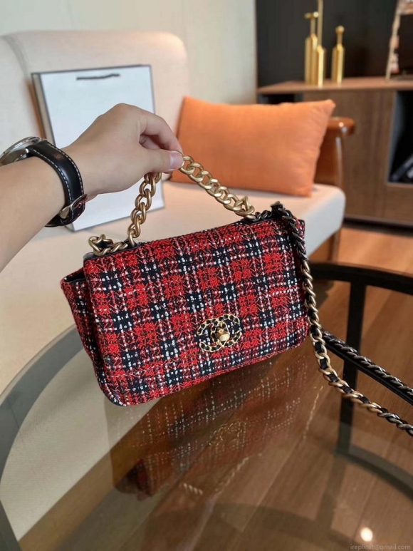 Chanel AS1160 Chanel 19 Flap B02511 Tweed Bag Red