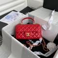 Chanel AS2431 Mini flap Lambskin bag with top handle Red