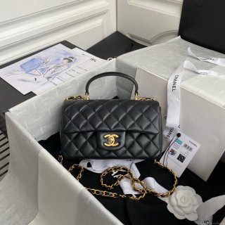 Chanel AS2431 Mini flap Lambskin bag with top handle Black