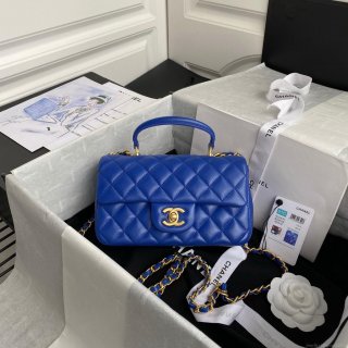 Chanel AS2431 Mini flap Lambskin bag with top handle Blue