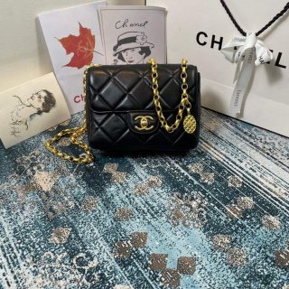 Chanel AS2693 Small Flap Bag Calfskin Gold Black