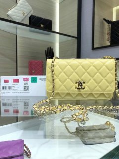 Chanel A84456 Chevron Trendy CC Wallet On Chain WOC Bag Lambskin Yelow