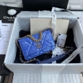 Chanel AP0250 Chanel 19 wallet on chain shiny Lambskin Beads Blue