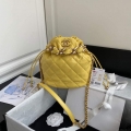 Chanel AS2425 Shiny Lambskin Large Drawstring Bucket Bag Yellow