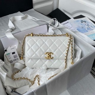 Chanel AS2649 Small Flap Bag Calfskin White