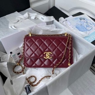 Chanel AS2649 Small Flap Bag Calfskin Wine Red