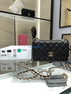 Chanel A84456 Chevron Trendy CC Wallet On Chain WOC Bag Lambskin Black