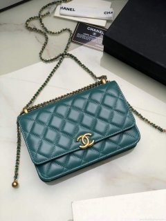 Chanel Shoulder Flap Mini Bag Lambskin AS2289 Green