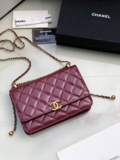 Chanel Shoulder Flap Mini Bag Lambskin AS2289 Wine Red