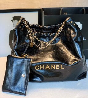 Chanel A68200 Large Chain Shopping Bag Black Gold