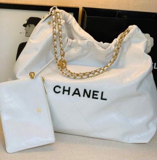 Chanel A68200 Large Chain Shopping Bag White Black