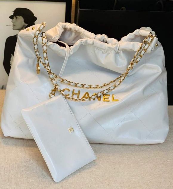 Chanel A68200 Large Chain Shopping Bag White Gold