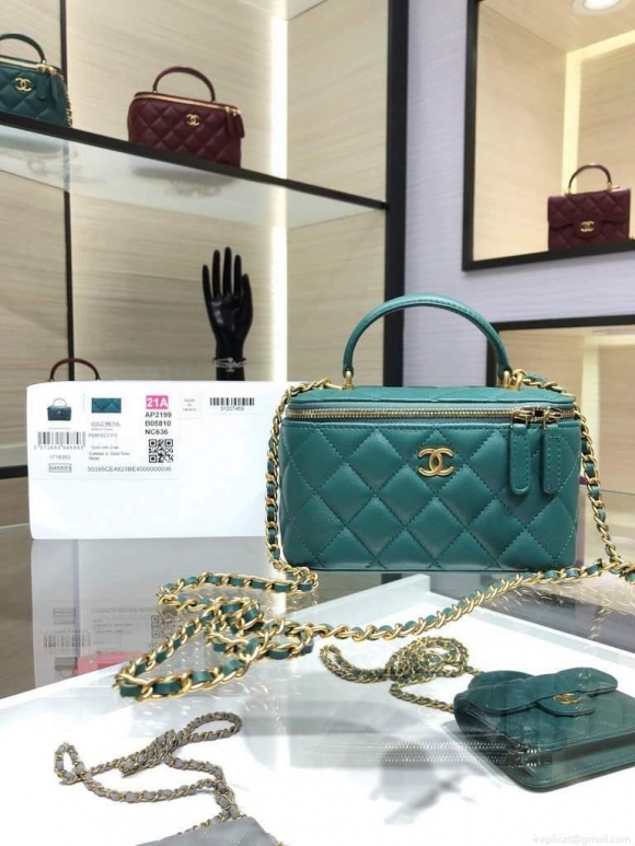 Chanel AP2199 Vanity With Chain Lambskin Gold Tone Green