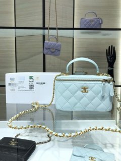 Chanel AP2199 Vanity With Chain Lambskin Gold Tone Light Blue