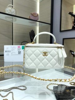 Chanel AP2199 Vanity With Chain Lambskin Gold Tone White