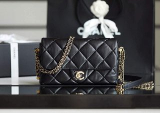 Chanel AS2563 Flap Bag Lambskin Gold Metal Black