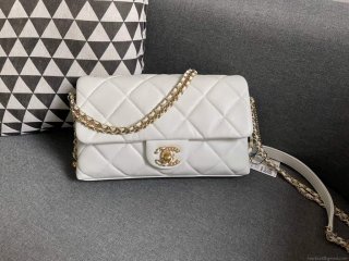 Chanel AS2563 Flap Bag Lambskin Gold Metal White