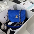 Chanel AS2597 Mini Flap Bag Velvet & Gold Tone Metal Blue