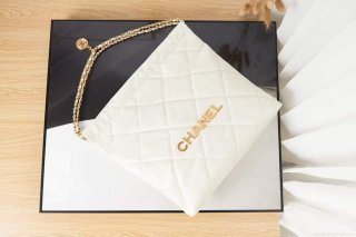 Chanel Shopping Bag Tote AS3261 White with Gold