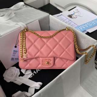 Chanel Flap Bag Lampskin Diamond AS1793 Pink