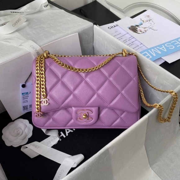 Chanel Flap Bag Lampskin Diamond AS1793 Purple