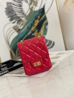 Chanel Flap Phone Shoulder bag Lampskin Red AS1326 Red