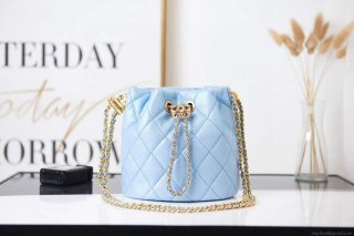 Chanel AS2859 Bucket Bag Shoulder Bag Shiny Grained Calfskin Blue