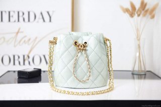 Chanel AS2859 Bucket Bag Shoulder Bag Shiny Grained Calfskin Light Green