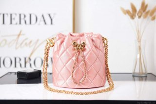 Chanel AS2859 Bucket Bag Shoulder Bag Shiny Grained Calfskin Pink